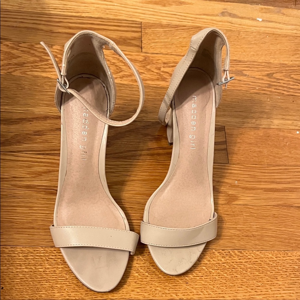 Madden Girl Beige Ankle Strap Heels